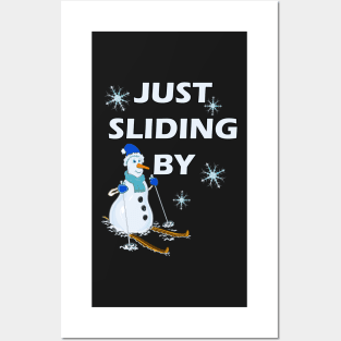 Snowman Gifts Just Sliding By Funny Christmas Skiing Snowmen Posters and Art